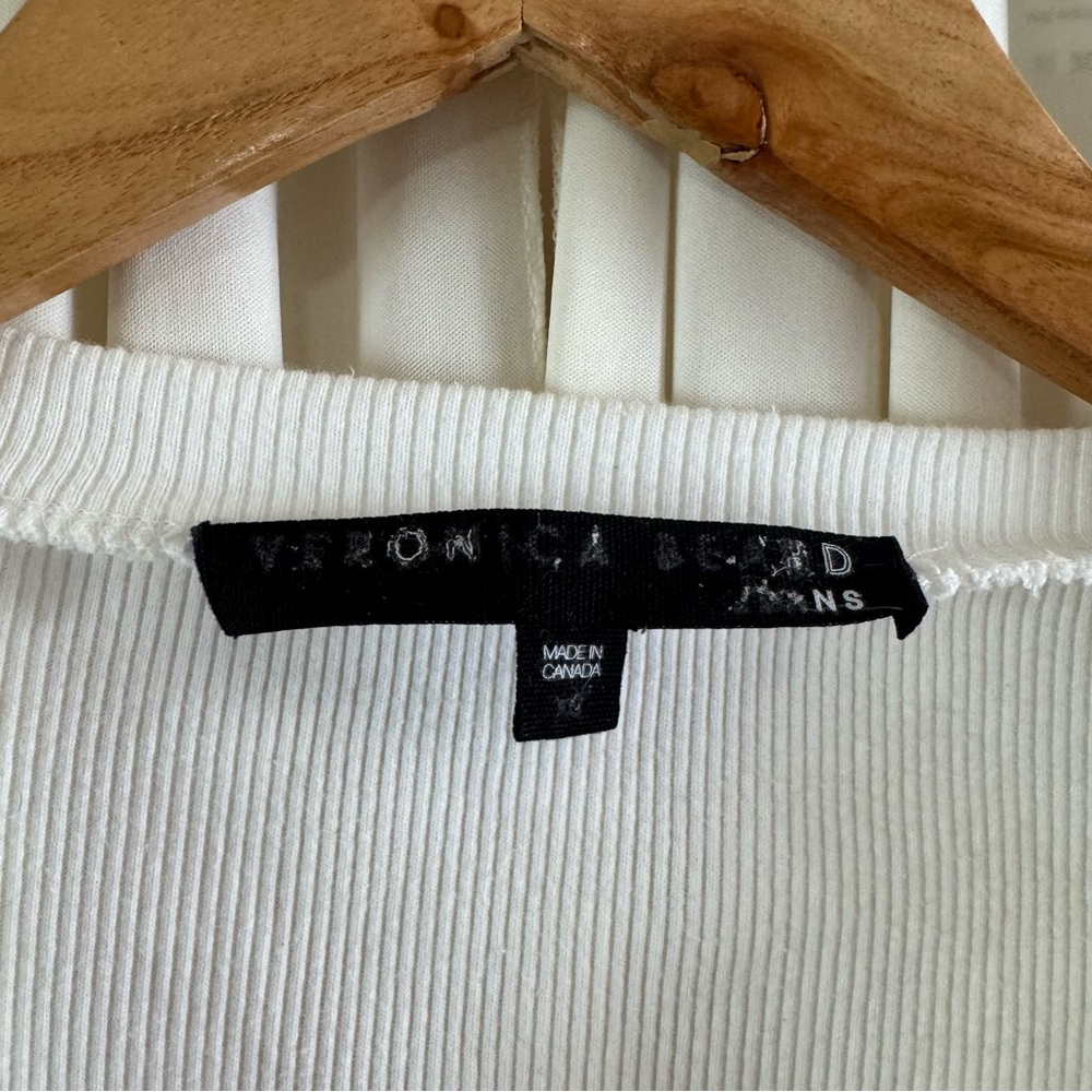 Veronica Beard Selene White Ribbed Knit Ruffled V-Neck 3/4 Sleeve Top XS S - Picture 4 of 7